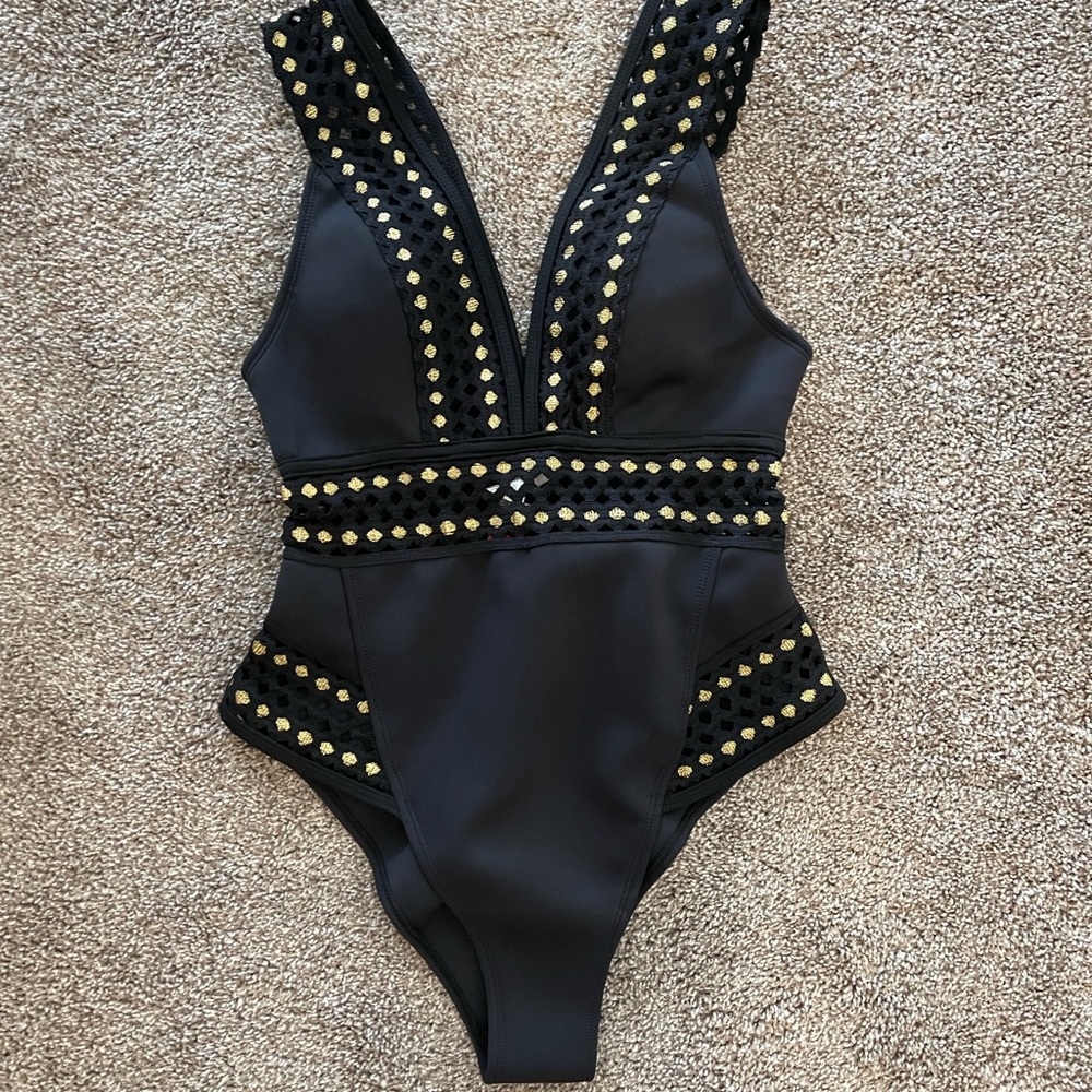 River Island Black Plunge Swimsuit